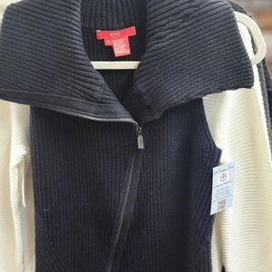 Etcetera Black and Cream Ribbed Sweater